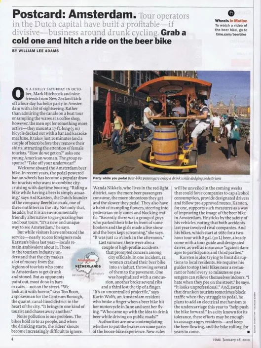 TIME Magazine article about the Amsterdam beer bike